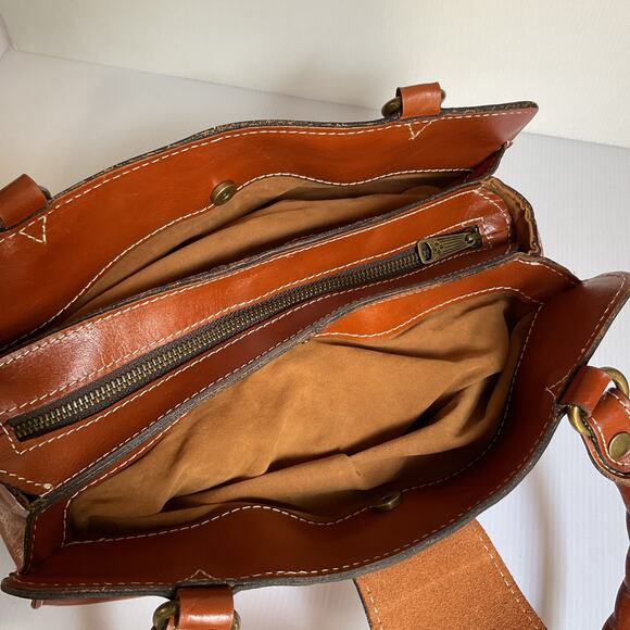 Patricia Nash Brown Leather Satchel Shoulder Bag Tote Purse Women’s Medium - Picture 6 of 14